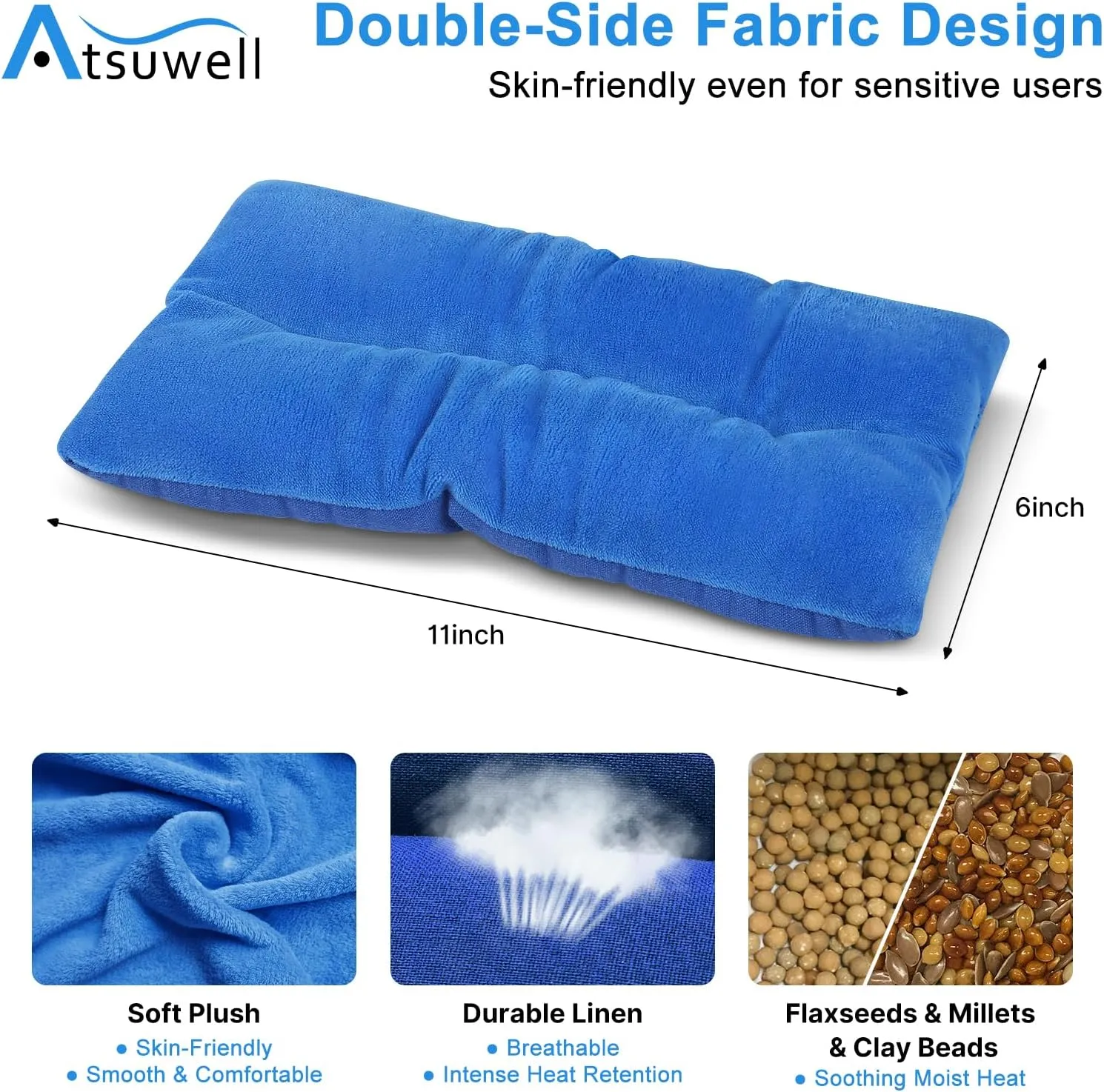 Atsuwell Microwave Heating Pad for Neck Shoulder, Heating Pad Microwavable for Warm Compress, Unscented Microwavable Heat Pad for Cramps, Moist Heat Pack for Soothing Stress, 2 Packs