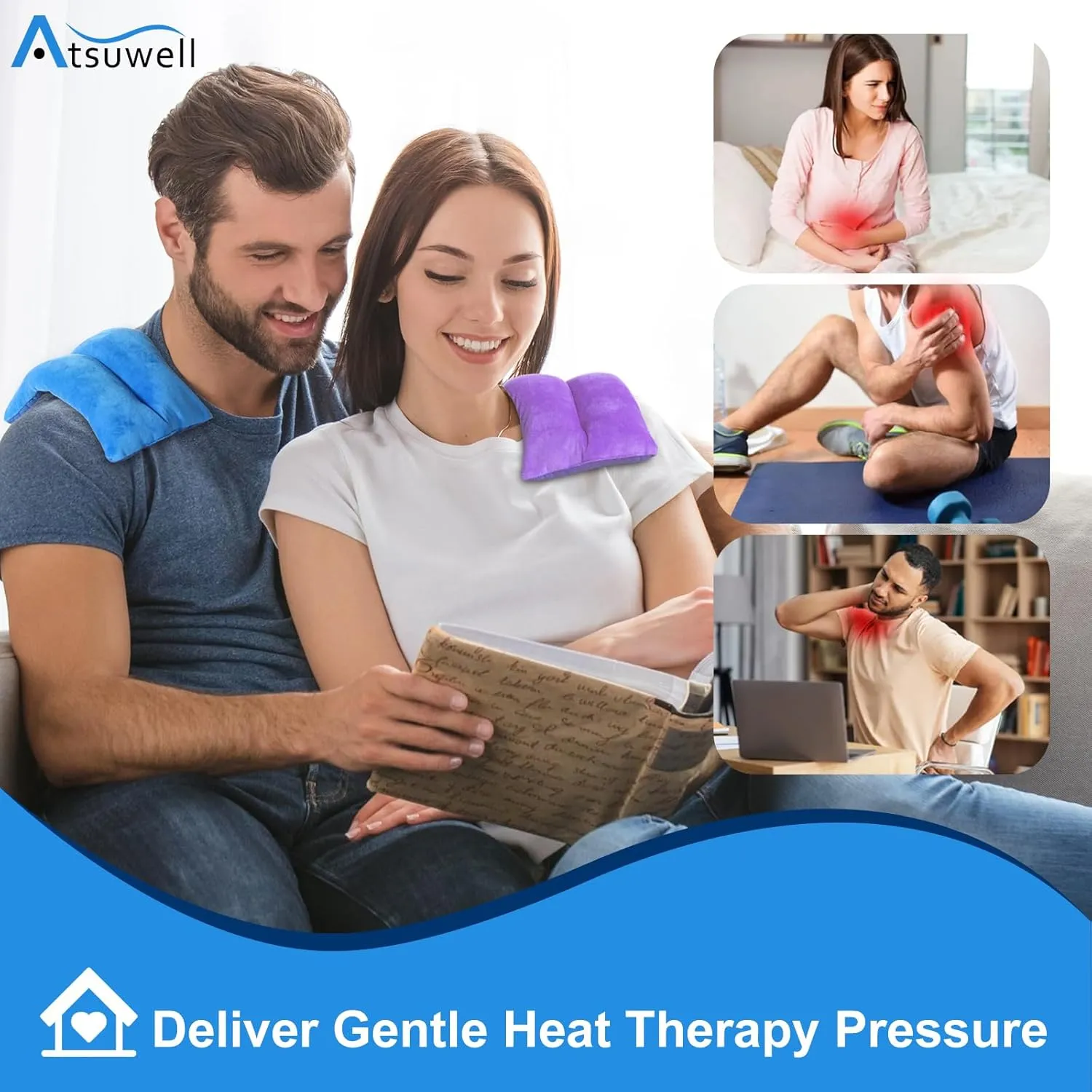 Atsuwell Microwave Heating Pad for Neck Shoulder, Heating Pad Microwavable for Warm Compress, Unscented Microwavable Heat Pad for Cramps, Moist Heat Pack for Soothing Stress, 2 Packs