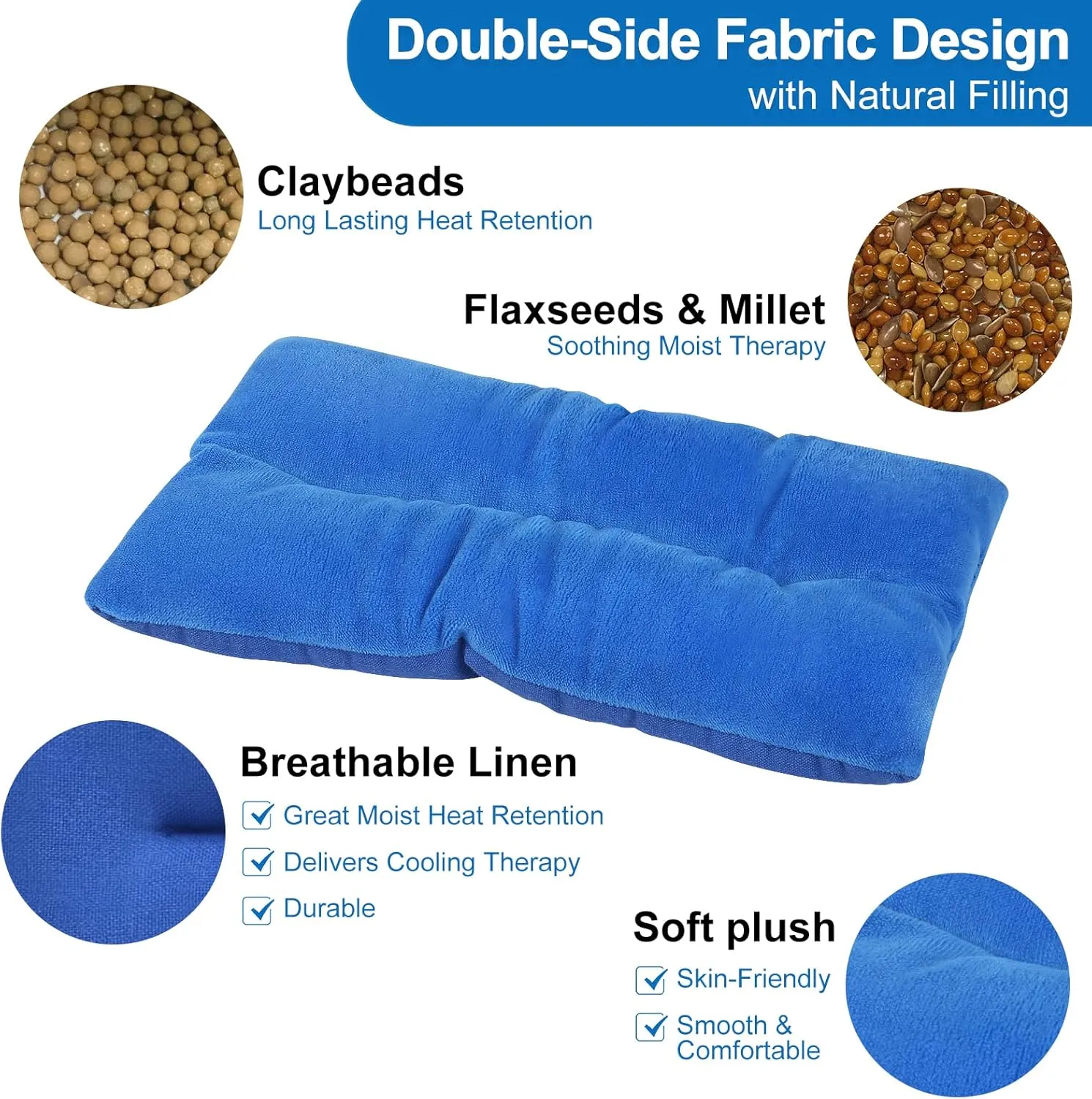 Atsuwell Microwave Heating Pad, Rice Microwavable Moist Heat Pack for Cramps, Neck and Shoulders, Knee, Wrist, Joints, Bean Bag Heating Pad for Warm Compress, Relaxation, Blue