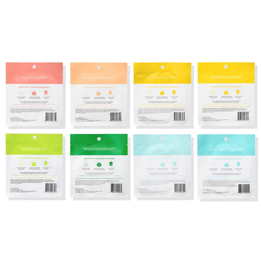Avatara 8-Pack Sheet Mask Set, Beauty and Skincare Sheet Masks Collection, Skincare with Natural Extracts, Hydrating Face Mask Skin Care Set, All Skin Types, Teen Skincare, 8 Sheets