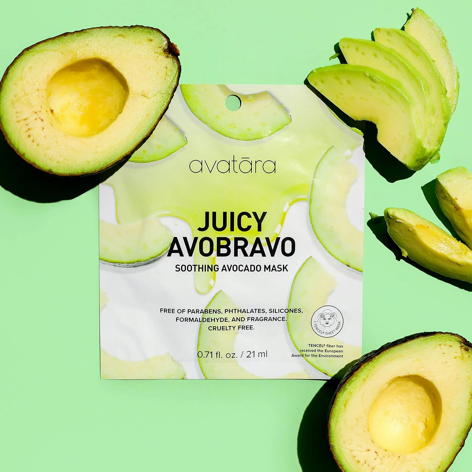 Avatara Juicy Avobravo Soothing Facial Mask 15 Sheets, Beauty and Skincare Sheet Masks, Avocado Extracts and Clean, Natural Ingredients for Moisturizing, Calming and Refreshing Irritated Skin,15 Pack