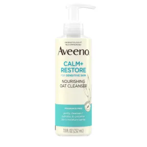 Aveeno Calm   Restore Nourishing Oat Facial Cleanser for Sensitive Skin, Gentle Gel Face Wash with Nourishing Oat & Calming Feverfew 7.8 oz (Pack of 3)