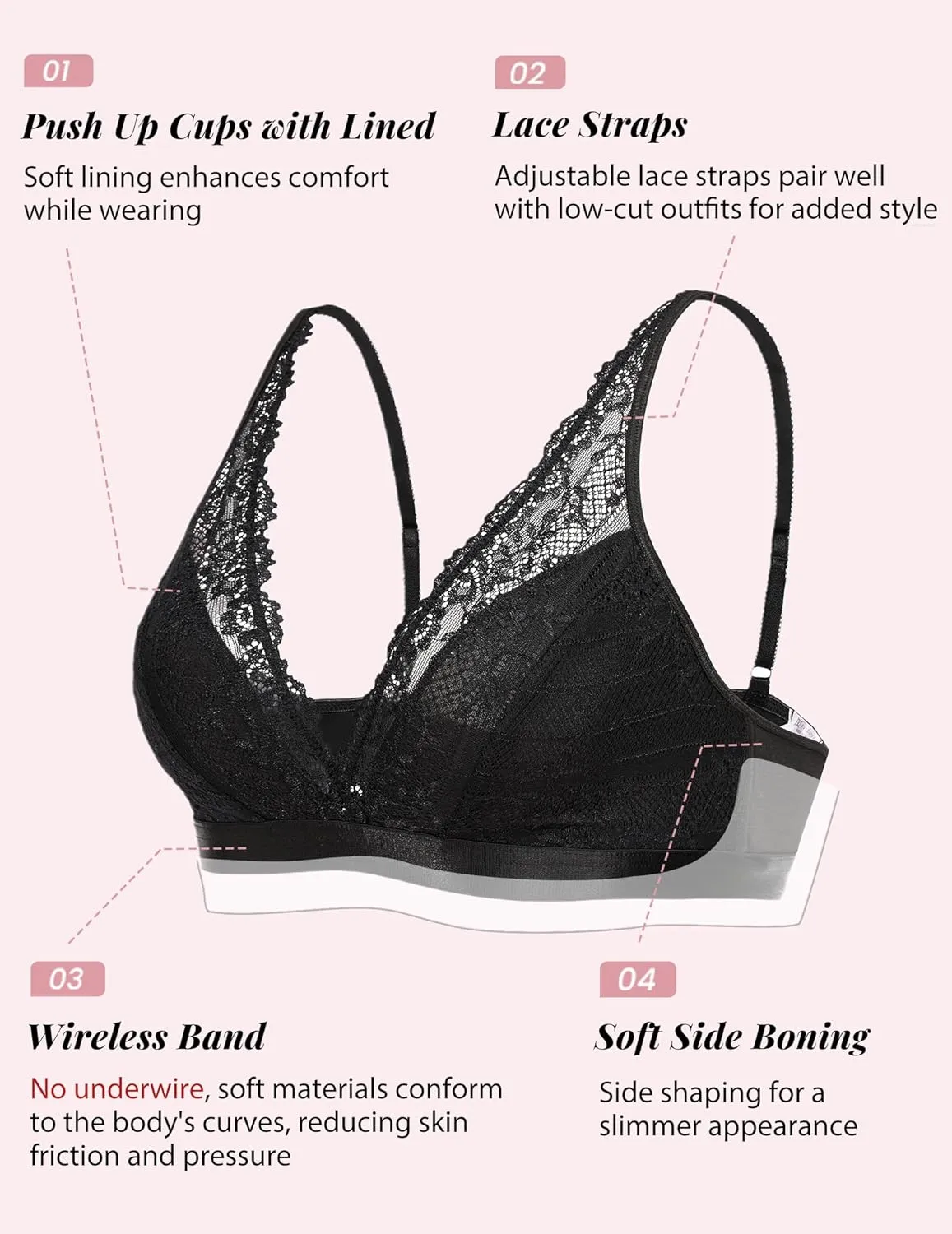 Avidlove Lace Bralette for Women Sexy Deep V Neck Wireless Bralette Plunge Unpadded Bras Everyday Bra