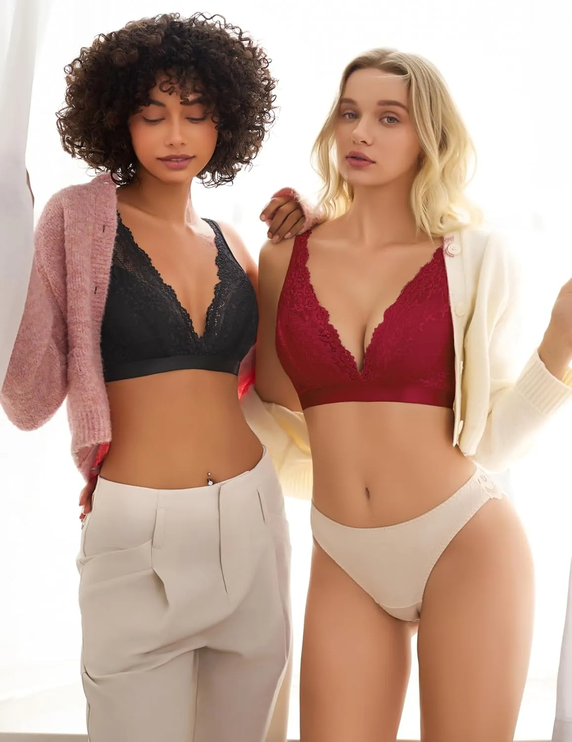 Avidlove Lace Bralette for Women Sexy Deep V Neck Wireless Bralette Plunge Unpadded Bras Everyday Bra