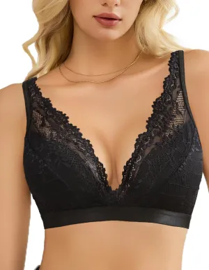Avidlove Lace Bralette for Women Sexy Deep V Neck Wireless Bralette Plunge Unpadded Bras Everyday Bra