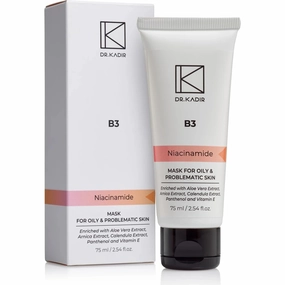 B3 Facial Treatment Mask for Oily, Shiny and Sensitive Skin, With Niacinamide, Aloe, Calendula & Kaolin Clay. Deep Cleansing, Pore Refining & Hydrating Non-Drying Clay Mask 2.54 fl oz, 75ml