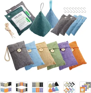 Bamboo Charcoal Air Purifying Bags (14 PACK) Charcoal Bags Odor Absorber for Home and Car (Pet Friendly) -(10x100g,4x200g) Charcoal Air Purifying Bags