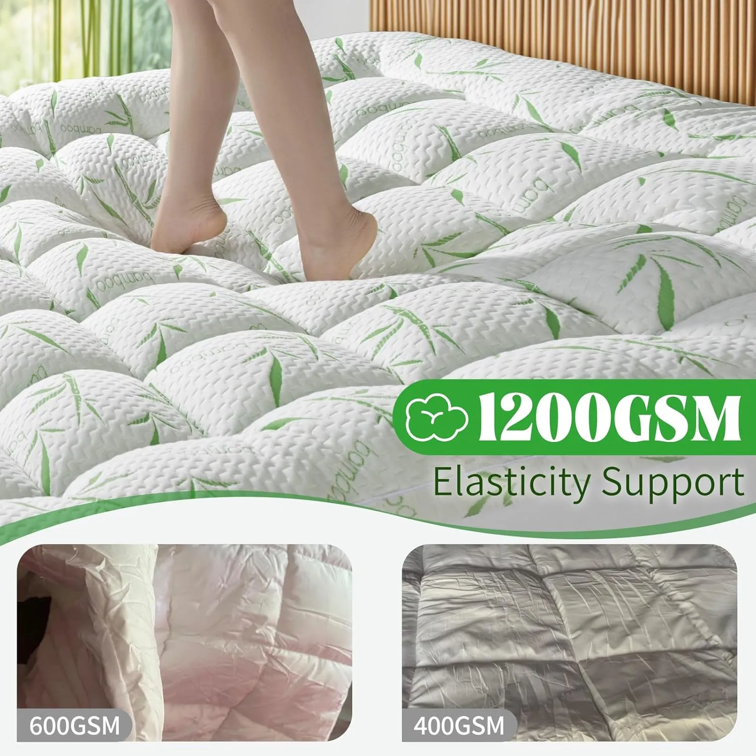 Bambu Mattress Topper King,1200 GSM Cooling Mattress Pad,2In Extra Thick Pillow Top for Back Pain,Soft Mattress Protector Cover with 8"-18" Deep Pocket(78"x80")