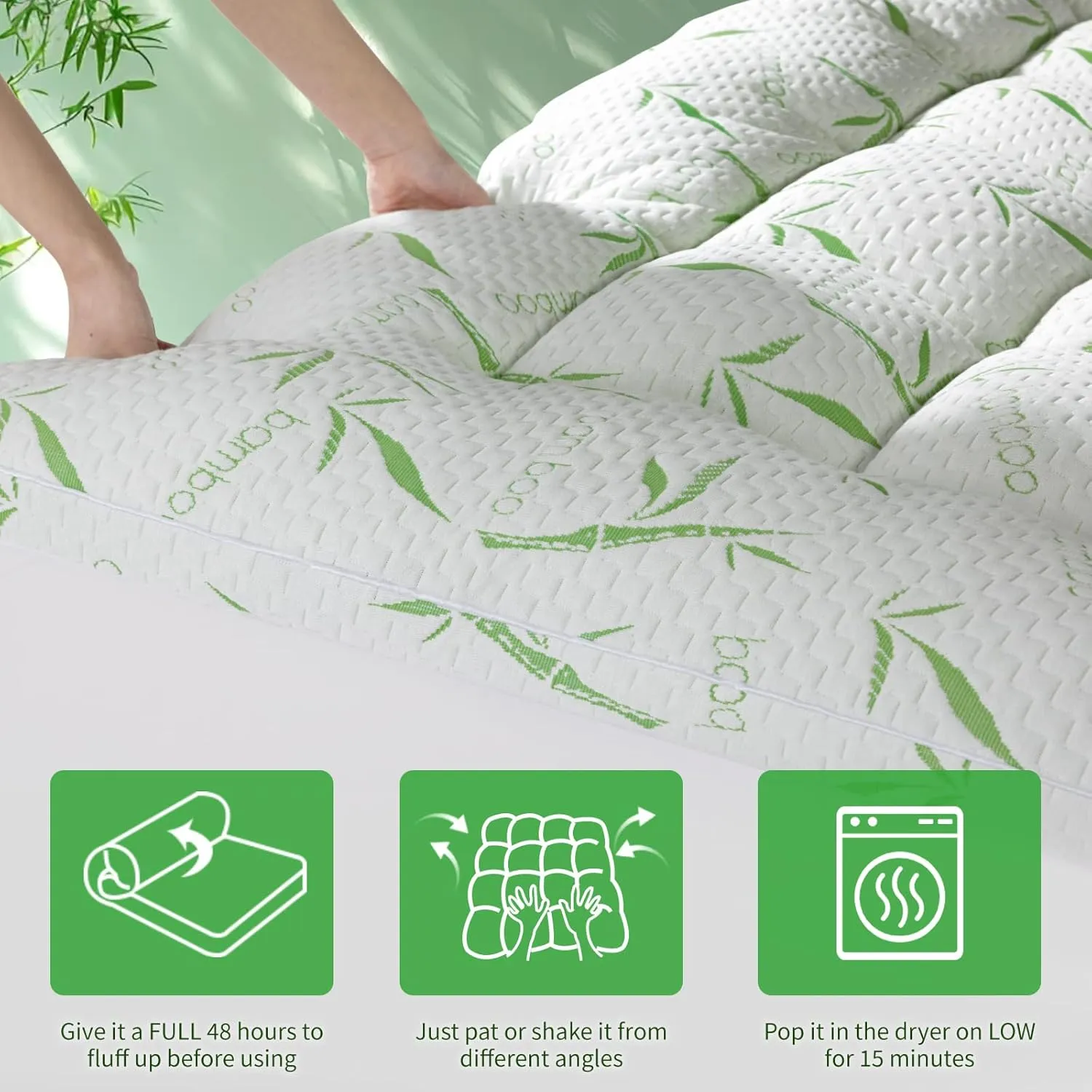Bambu Mattress Topper King,1200 GSM Cooling Mattress Pad,2In Extra Thick Pillow Top for Back Pain,Soft Mattress Protector Cover with 8"-18" Deep Pocket(78"x80")