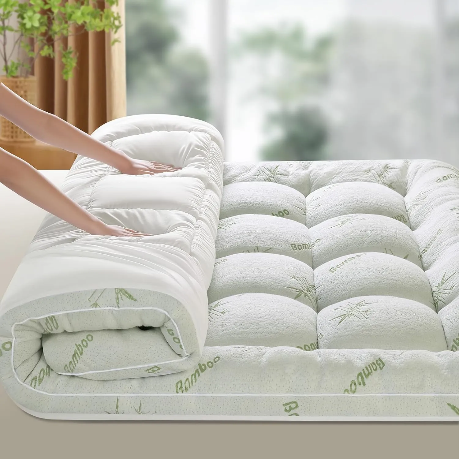Bambu Mattress Topper King,1200 GSM Cooling Mattress Pad,2In Extra Thick Pillow Top for Back Pain,Soft Mattress Protector Cover with 8"-18" Deep Pocket(78"x80")