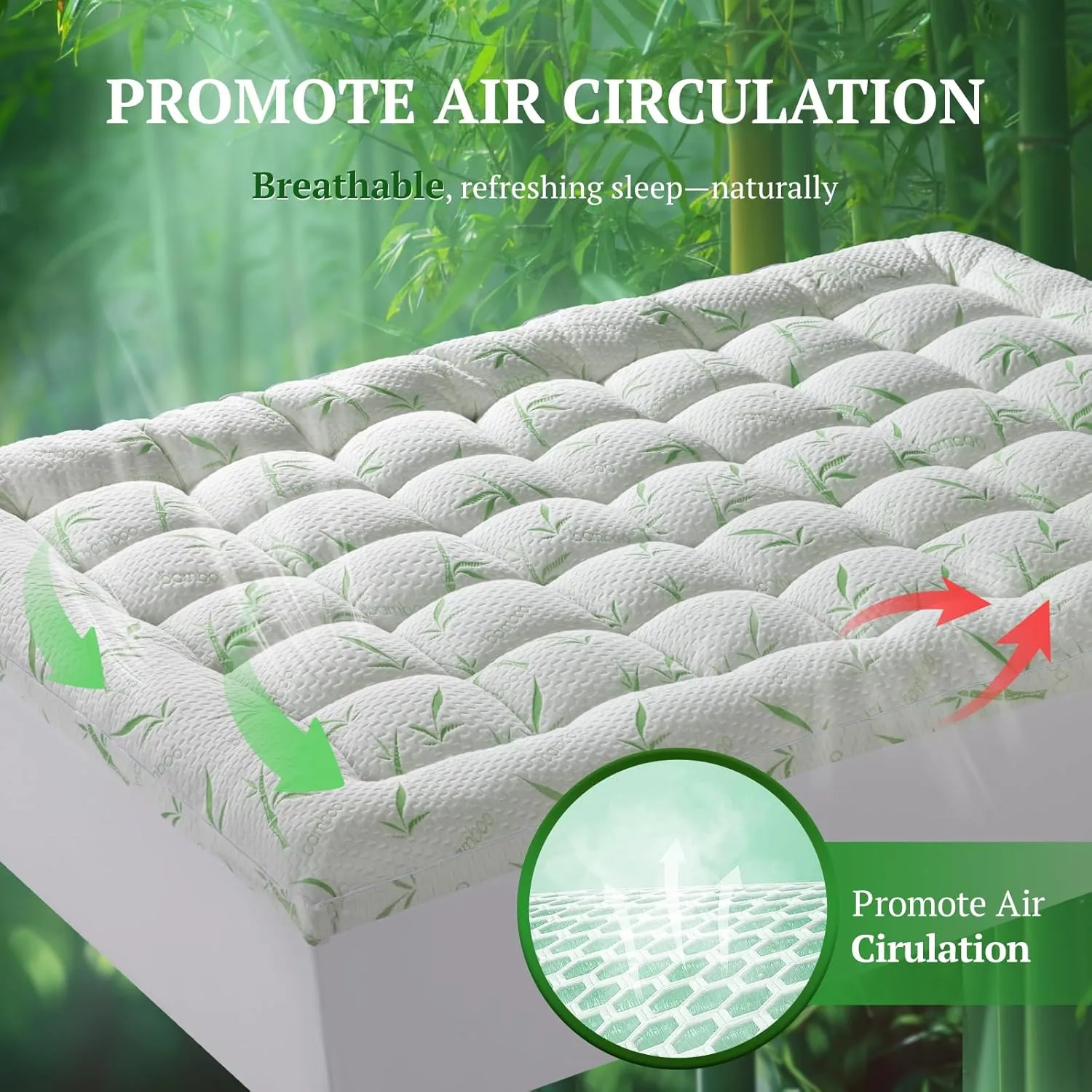 Bambu Mattress Topper King,1200 GSM Cooling Mattress Pad,2In Extra Thick Pillow Top for Back Pain,Soft Mattress Protector Cover with 8"-18" Deep Pocket(78"x80")
