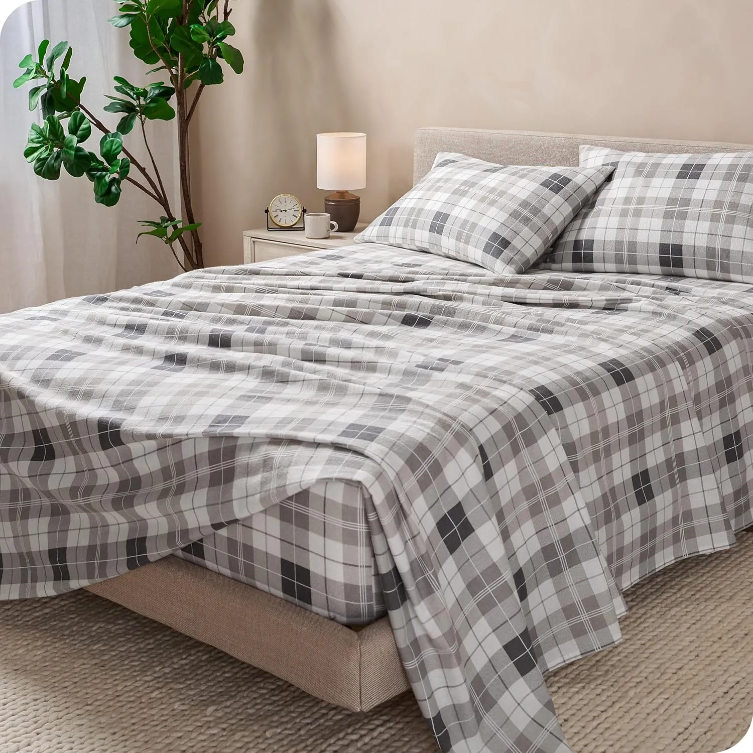 Bare Home Cotton Flannel Sheet Set Prints, 100% Cotton, Velvety Soft Heavyweight - Double Brushed for Softness & Comfort - Deep Pocket - Bed Sheets - Cotton - Flannel - Printed (King, Quarry Plaid)
