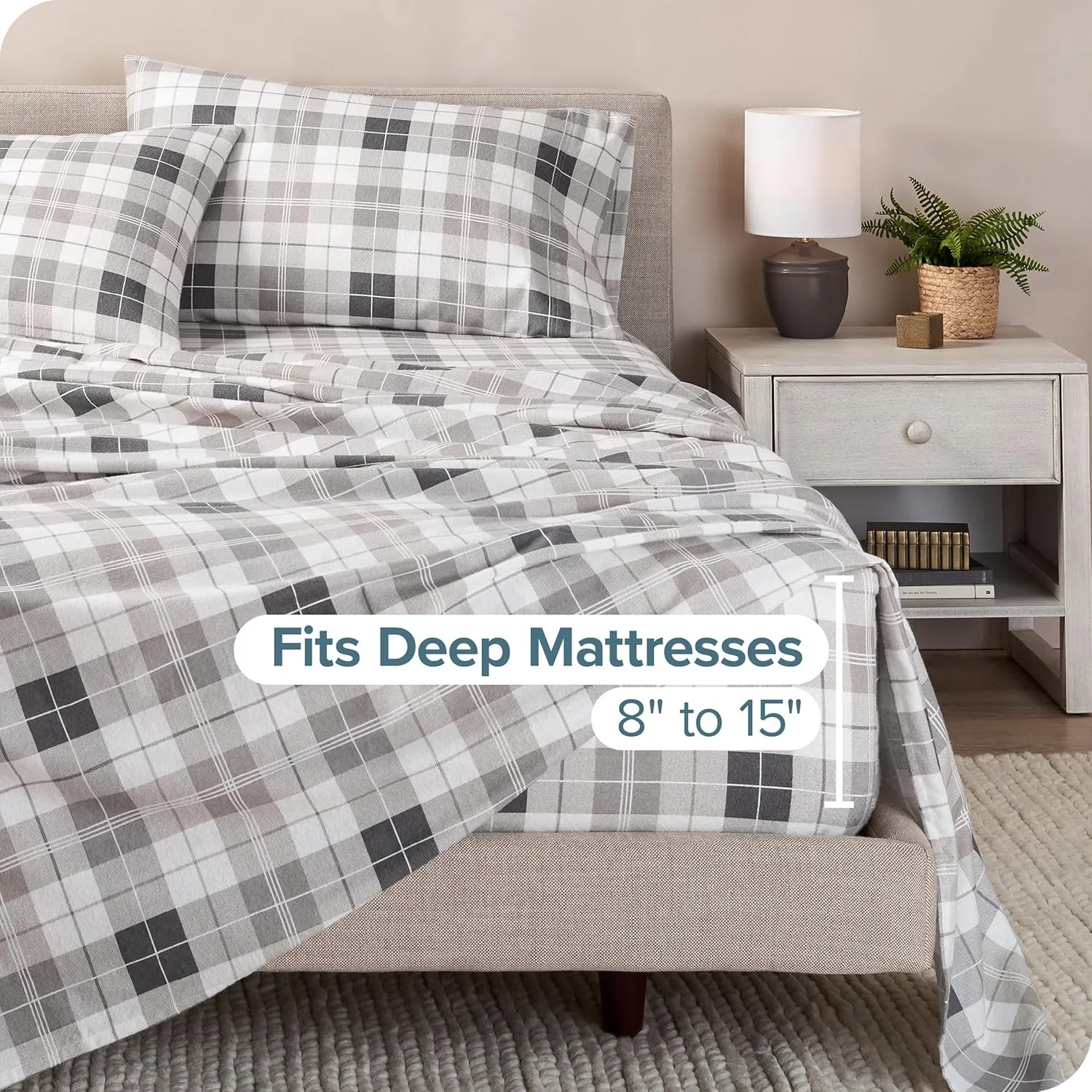 Bare Home Cotton Flannel Sheet Set Prints, 100% Cotton, Velvety Soft Heavyweight - Double Brushed for Softness & Comfort - Deep Pocket - Bed Sheets - Cotton - Flannel - Printed (King, Quarry Plaid)