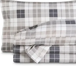 Bare Home Cotton Flannel Sheet Set Prints, 100% Cotton, Velvety Soft Heavyweight - Double Brushed for Softness & Comfort - Deep Pocket - Bed Sheets - Cotton - Flannel - Printed (King, Quarry Plaid)