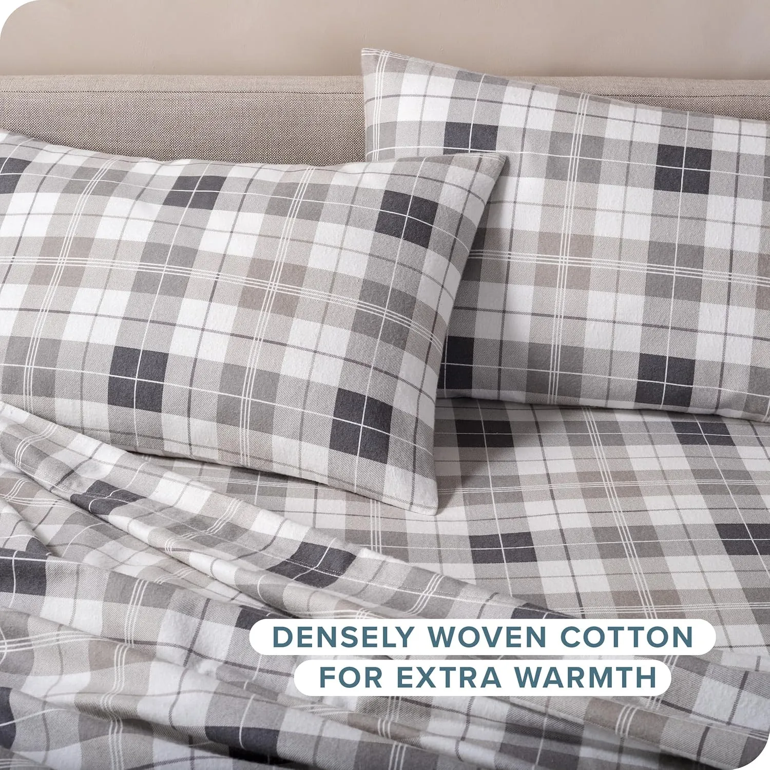 Bare Home Cotton Flannel Sheet Set Prints, 100% Cotton, Velvety Soft Heavyweight - Double Brushed for Softness & Comfort - Deep Pocket - Bed Sheets - Cotton - Flannel - Printed (King, Quarry Plaid)