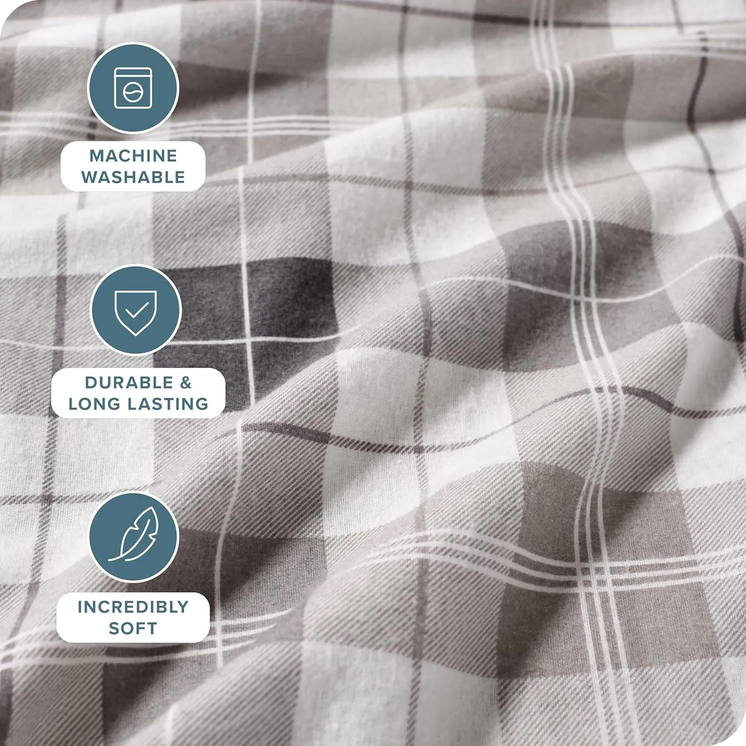 Bare Home Cotton Flannel Sheet Set Prints, 100% Cotton, Velvety Soft Heavyweight - Double Brushed for Softness & Comfort - Deep Pocket - Bed Sheets - Cotton - Flannel - Printed (King, Quarry Plaid)