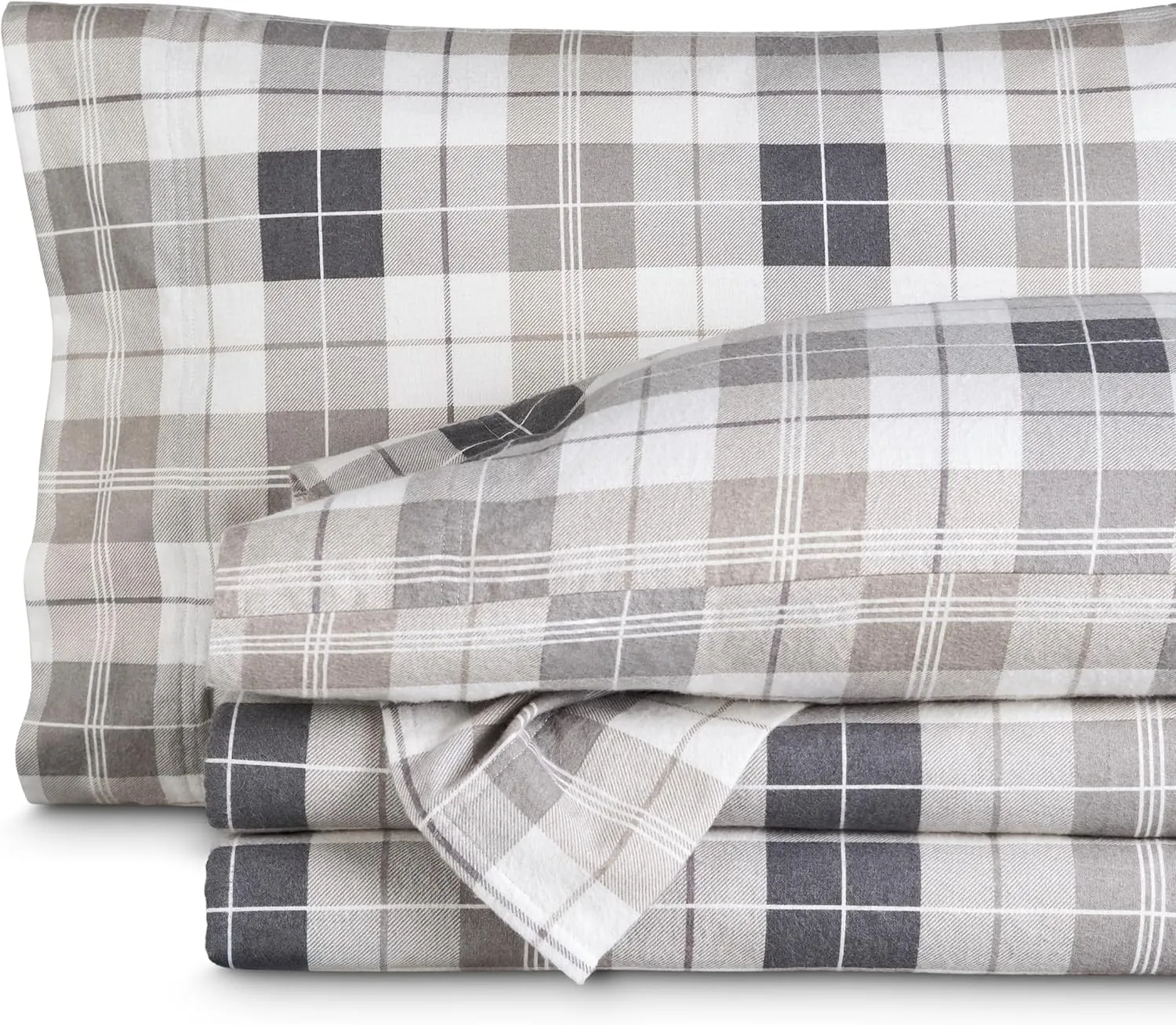 Bare Home Cotton Flannel Sheet Set Prints, 100% Cotton, Velvety Soft Heavyweight - Double Brushed for Softness & Comfort - Deep Pocket - Bed Sheets - Cotton - Flannel - Printed (King, Quarry Plaid)
