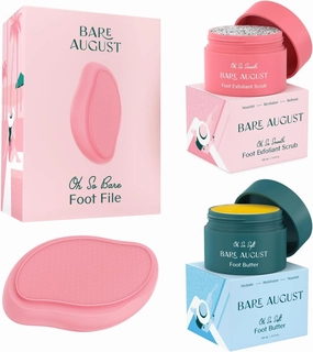 Bare August Foot File, Foot Cream & Foot Scrub Exfoliator Bundle