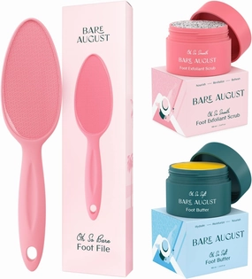 Bare August Glass Foot File, Foot Cream & Foot Scrub Exfoliator Bundle