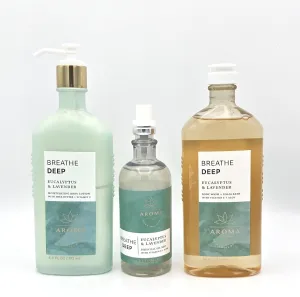 Bath and Body Breathe Deep Eucalyptus & Lavender Bath Set, Body Lotion with Shea Butter, Body Wash, Essential Oil Mist, Aroma Collection