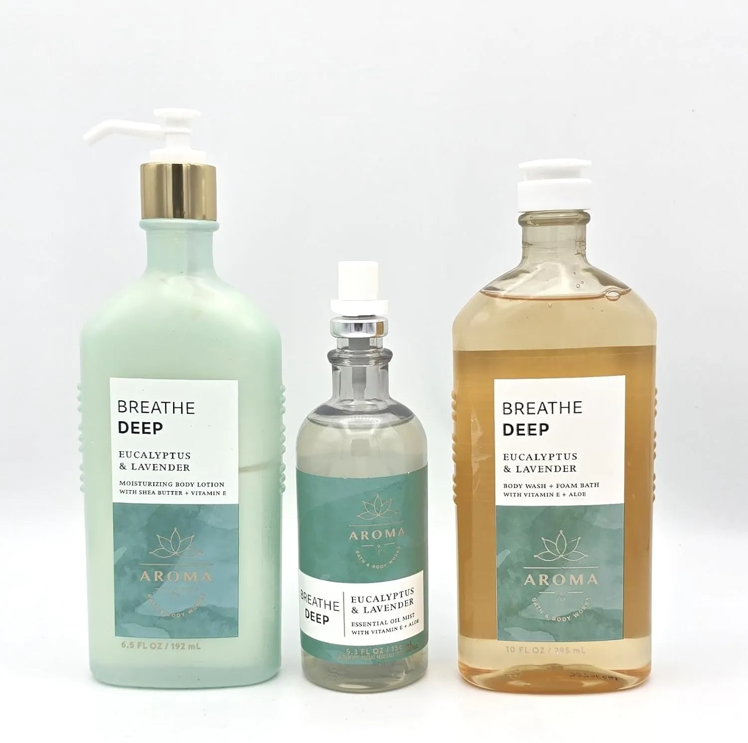 Bath and Body Breathe Deep Eucalyptus & Lavender Bath Set, Body Lotion with Shea Butter, Body Wash, Essential Oil Mist, Aroma Collection