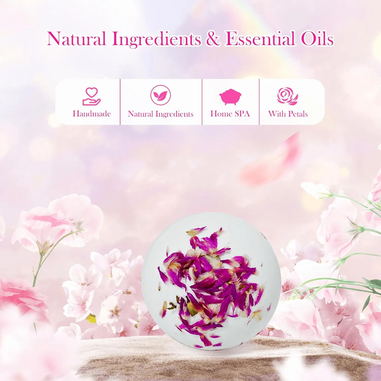 Bath Bombs, Flower Petals Bath Bombs for Women, Handmade Fizzy Bath Bomb with Essential Oils Bath for Moisturizing Dry Skin & Relaxing, Birthday Valentines Mother's Day Gifts for Women
