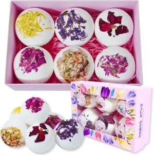Bath Bombs, Flower Petals Bath Bombs for Women, Handmade Fizzy Bath Bomb with Essential Oils Bath for Moisturizing Dry Skin & Relaxing, Birthday Valentines Mother's Day Gifts for Women