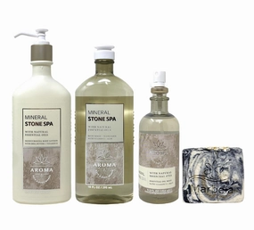 Bath & Body Works Aroma Mineral Stone Spa Trio Bundle - Lotion - Body Wash   Foam and Essential Oil Mist - with a Charcoal Scrub Bar Soap - Full Size