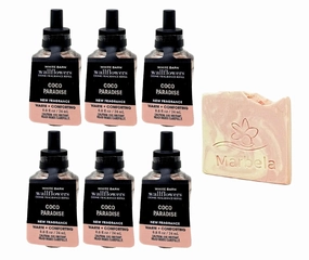 Bath & Body Works Coco Paradise - 6 Pack Wallflowers Home Fragrance Refill Bundle with a Himalayan Salts Springs Sample Soap