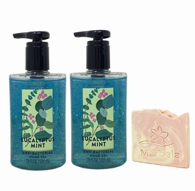 Bath & Body Works Eucalyptus Mint 2 Pack Hand Gel Bunldle with a Himalayan Salts Springs Sample Soap