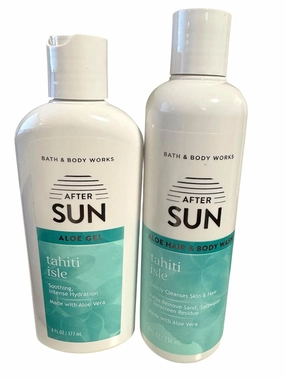 Bath and Body Tahiti Isle Monoi Flower After Sun Gel Moisturizer and Hair Body Wash Bundle