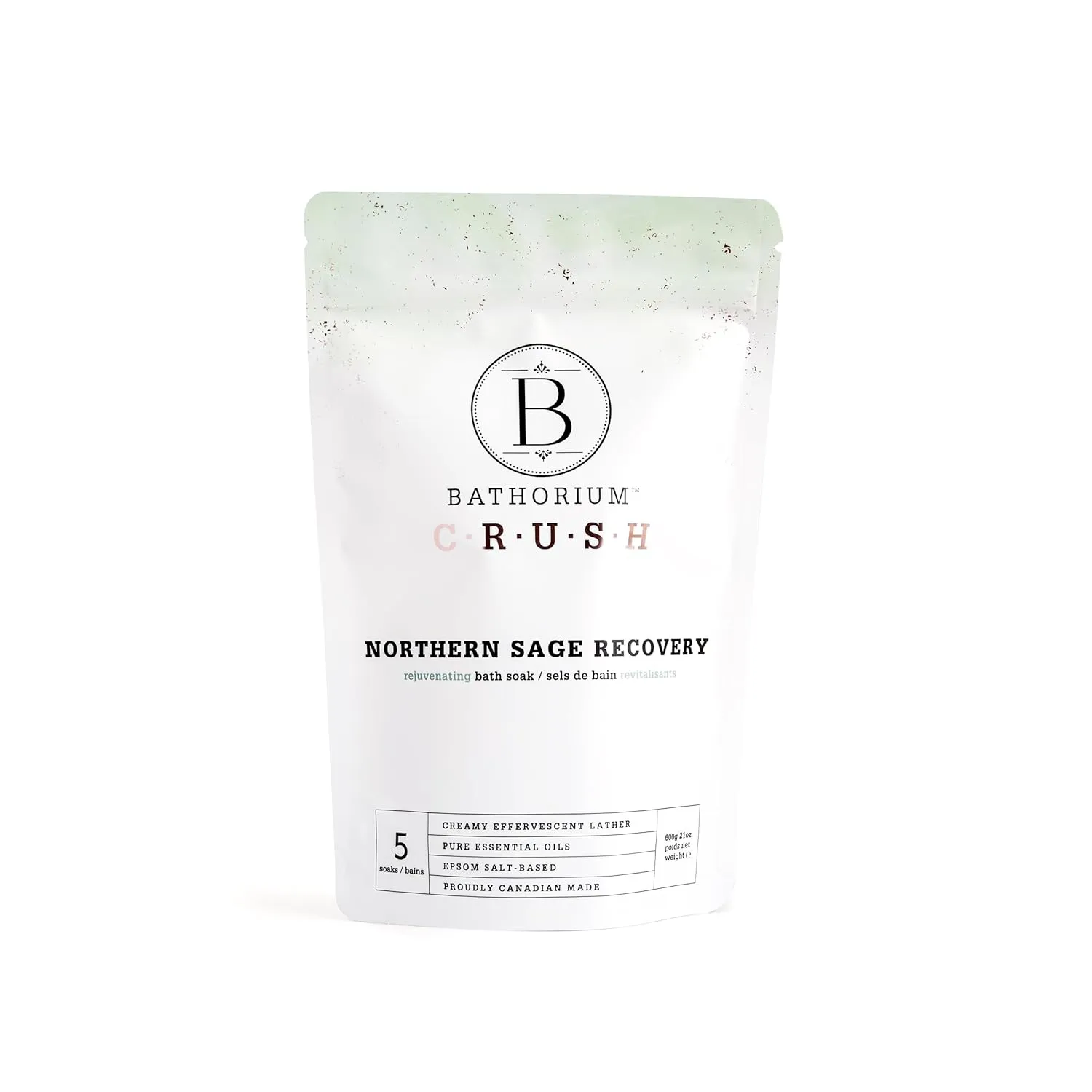 Bathorium Northern Sage Recovery Crush, Revitalizing Bath Soak, Dead Sea & Epsom Salt, Sage, Pine, Eucalyptus, pH-Balanced for Women, 5  Baths, 21 oz