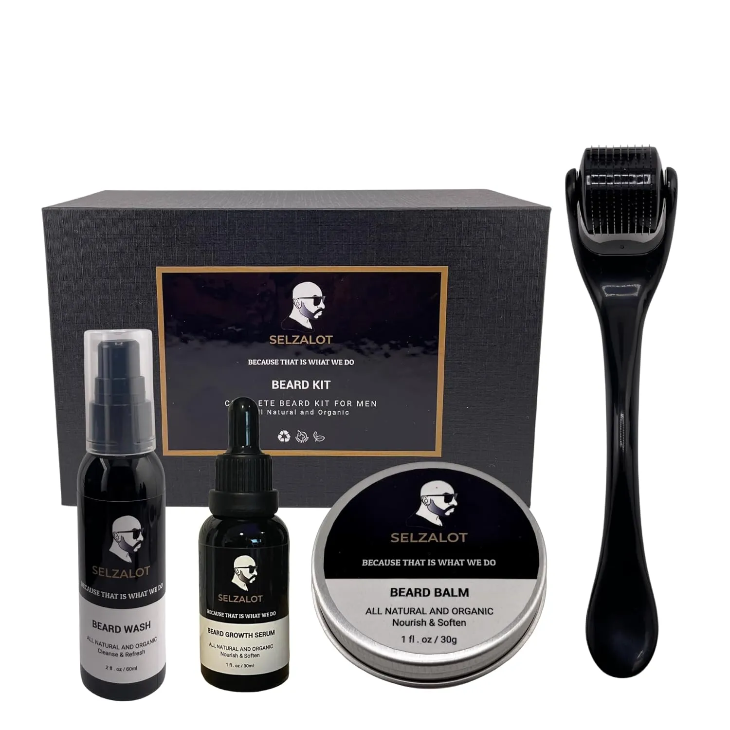 Beard Growth Kit Men’s Beard Care Kit Grooming Set 5 Pieces Beard Products with Wash, Oil Serum, Balm and a Gift Box for Men Self Care