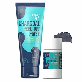 BEARDHOOD Charcoal Peel Off Mask and Charcoal Face Mask Stick | For Cleansing With Green Tea Extract | For Blackheads, Oil Control Glowing Skin | Purifying Solid Clay Detox Mud Mask