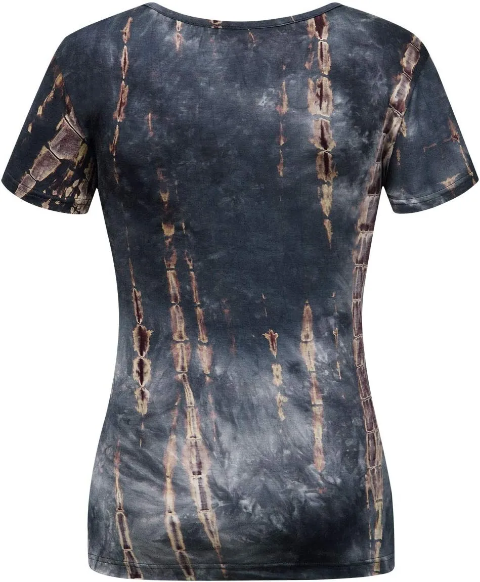 Beauhuty Women's Top Deep V Neck Slim Fitted T-Shirt Front Wrap Ruched Short Sleeve Tee