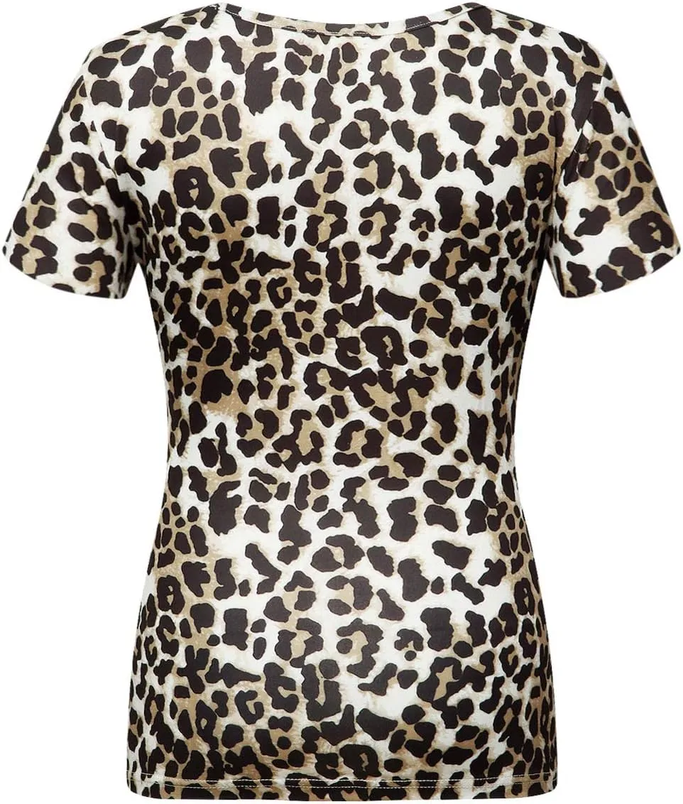 Beauhuty Women's Top Deep V Neck Slim Fitted T-Shirt Front Wrap Ruched Short Sleeve Tee