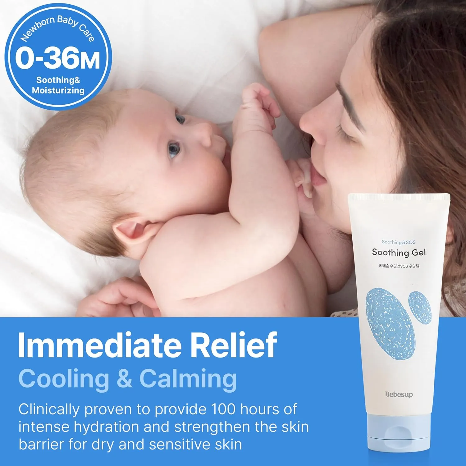BEBESUP] Instant - Cooling Relief Baby Soothing Gel | Korean Skincare for Sensitive & Atopic Skin 3-Sec Cooling Effect Clinically Tested Rice-Infused Hypoallergenic Dermatologist Approved 6.76 fl oz