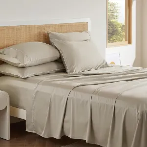 Bedsure 100% Cotton Sheets Queen Size Bed Set - 300 Thread Count Sateen Weave with Deep Pocket Bed Sheets, Breathable, Soft & Moisture Wicking - 6 Piece Linen Sheets