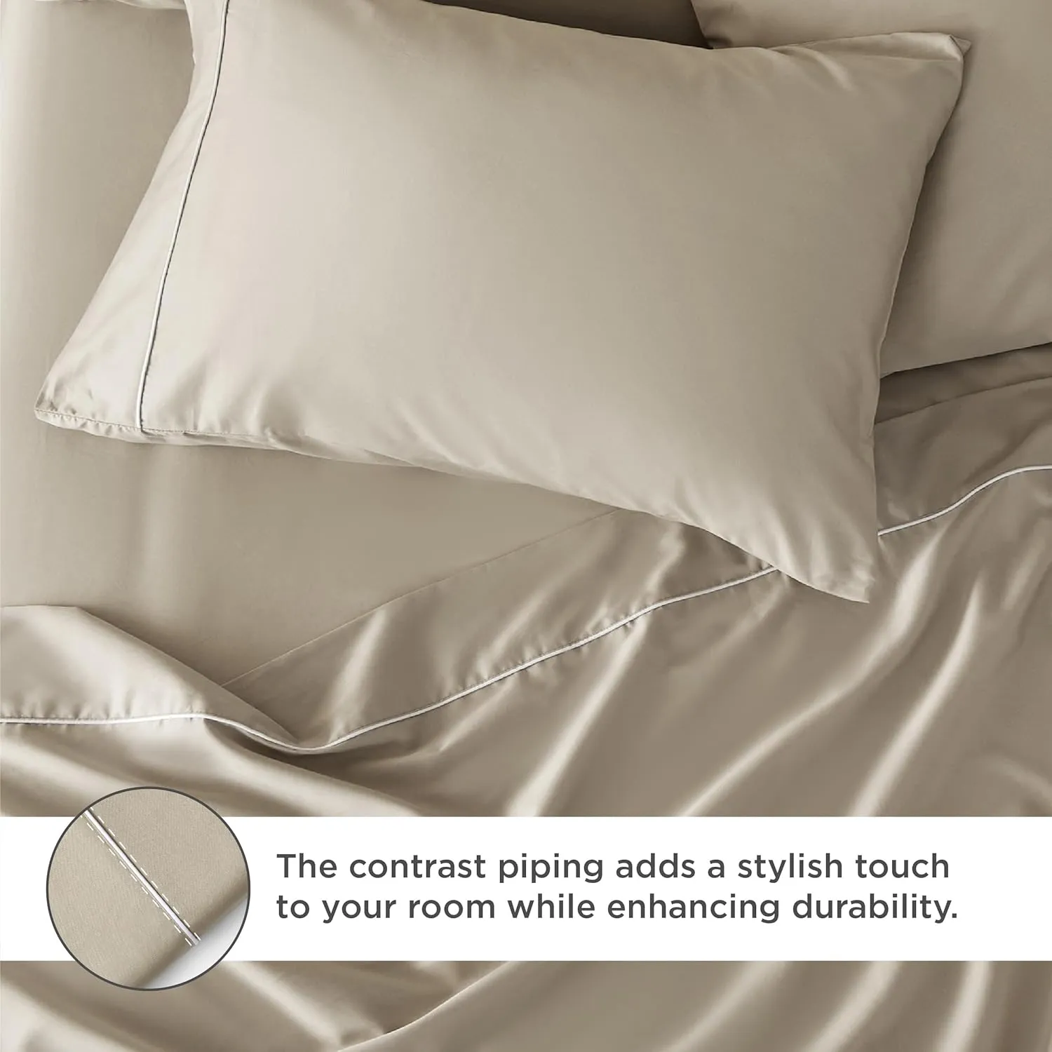 Bedsure 100% Cotton Sheets Queen Size Bed Set - 300 Thread Count Sateen Weave with Deep Pocket Bed Sheets, Breathable, Soft & Moisture Wicking - 6 Piece Linen Sheets