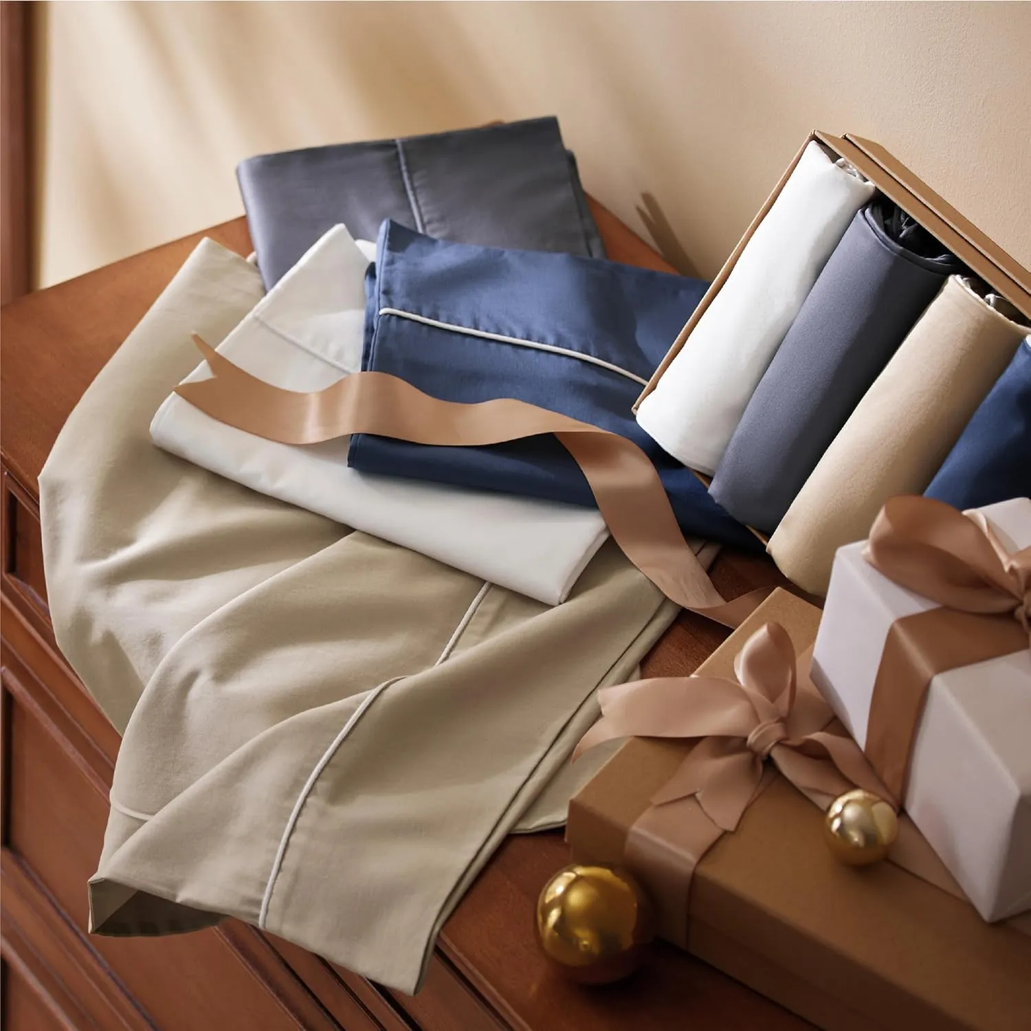 Bedsure 100% Cotton Sheets Queen Size Bed Set - 300 Thread Count Sateen Weave with Deep Pocket Bed Sheets, Breathable, Soft & Moisture Wicking - 6 Piece Linen Sheets