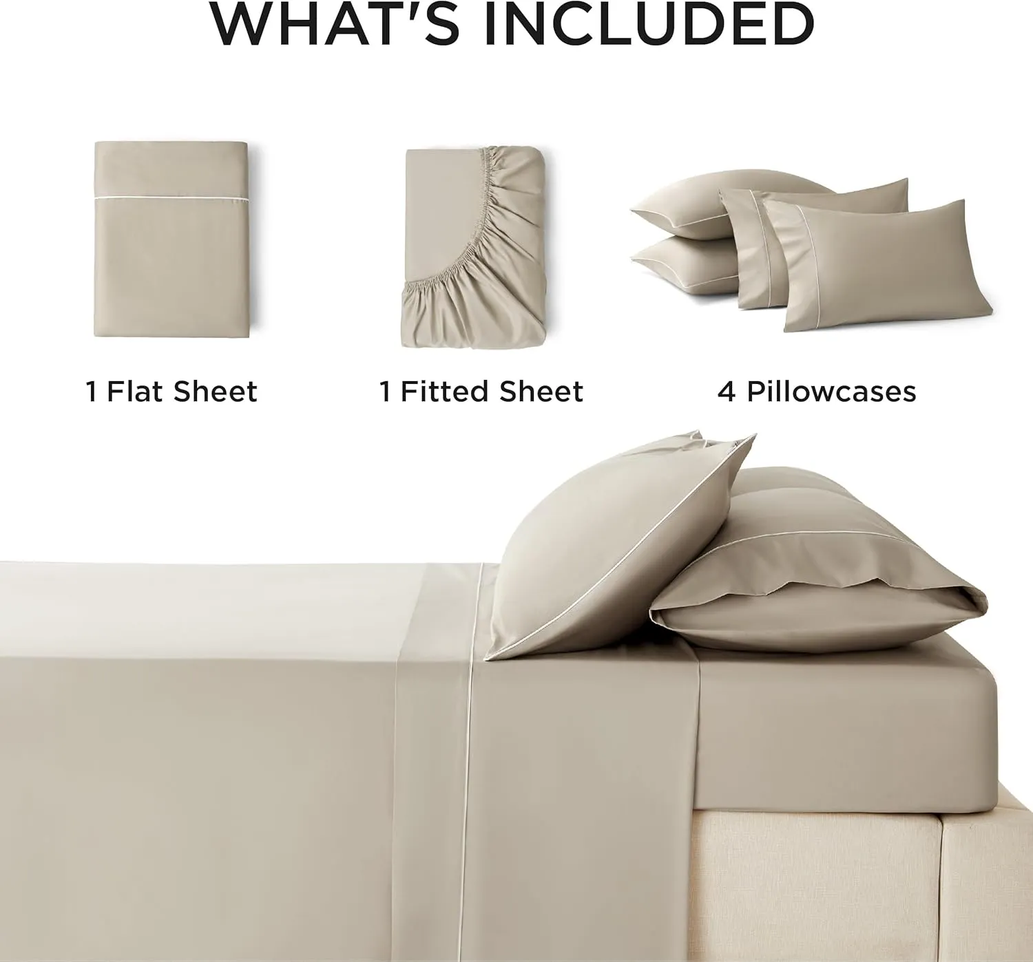 Bedsure 100% Cotton Sheets Queen Size Bed Set - 300 Thread Count Sateen Weave with Deep Pocket Bed Sheets, Breathable, Soft & Moisture Wicking - 6 Piece Linen Sheets