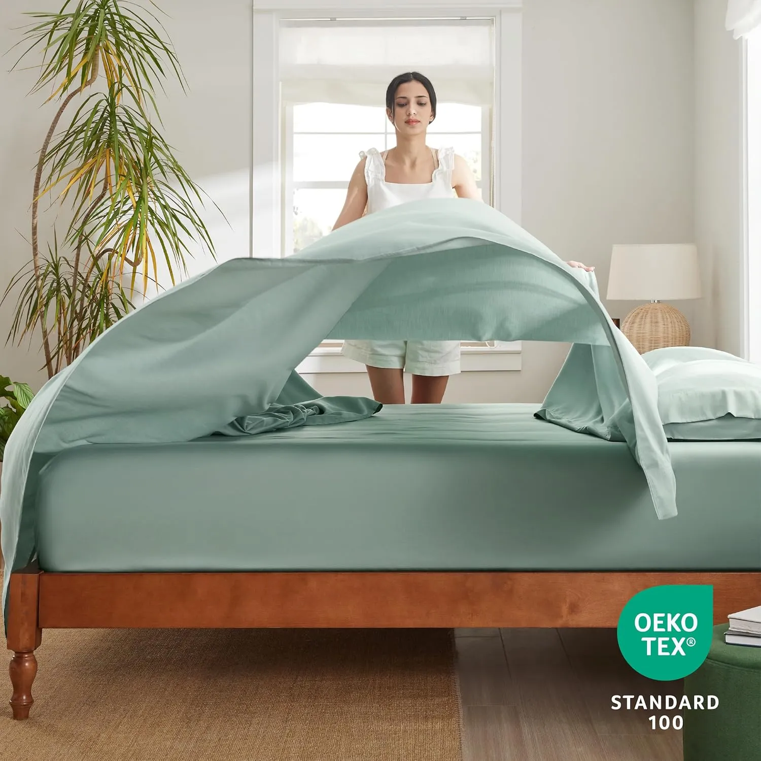 Bedsure Cooling Sheets King Size - Lyocell Cotton Sheet Set, GentleSoft™, Silky & Breathable Eucalyptus Bed Sheets with Deep Pocket, 4 Pieces, Luxury Hotel Bedding, Green