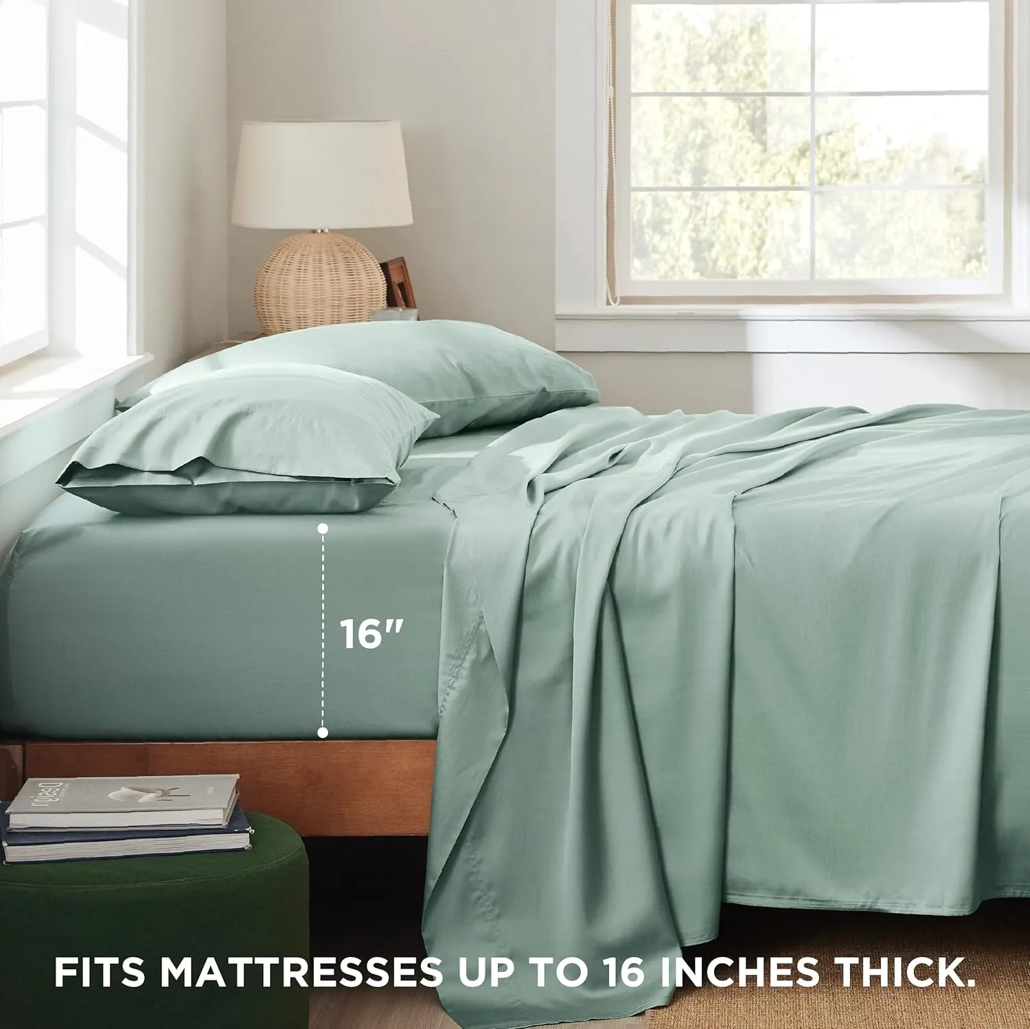 Bedsure Cooling Sheets King Size - Lyocell Cotton Sheet Set, GentleSoft™, Silky & Breathable Eucalyptus Bed Sheets with Deep Pocket, 4 Pieces, Luxury Hotel Bedding, Green