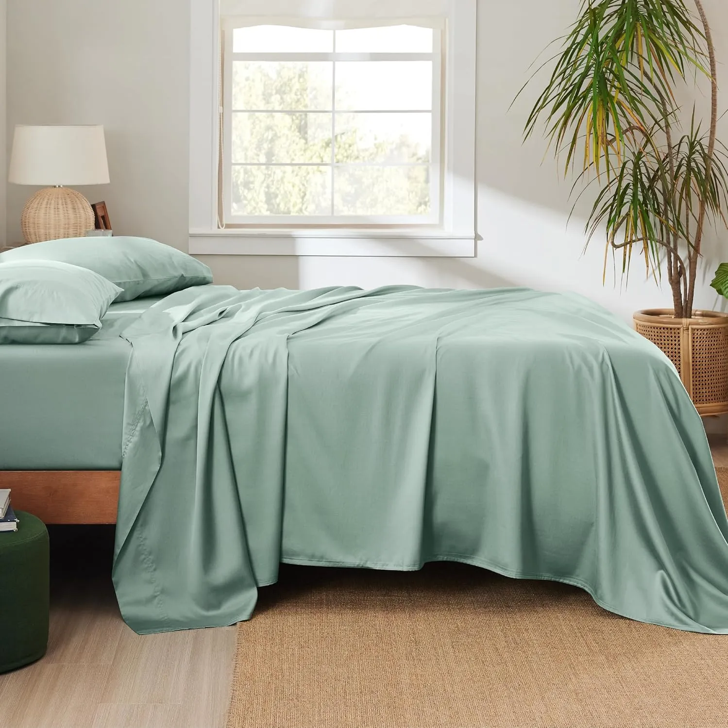 Bedsure Cooling Sheets King Size - Lyocell Cotton Sheet Set, GentleSoft™, Silky & Breathable Eucalyptus Bed Sheets with Deep Pocket, 4 Pieces, Luxury Hotel Bedding, Green