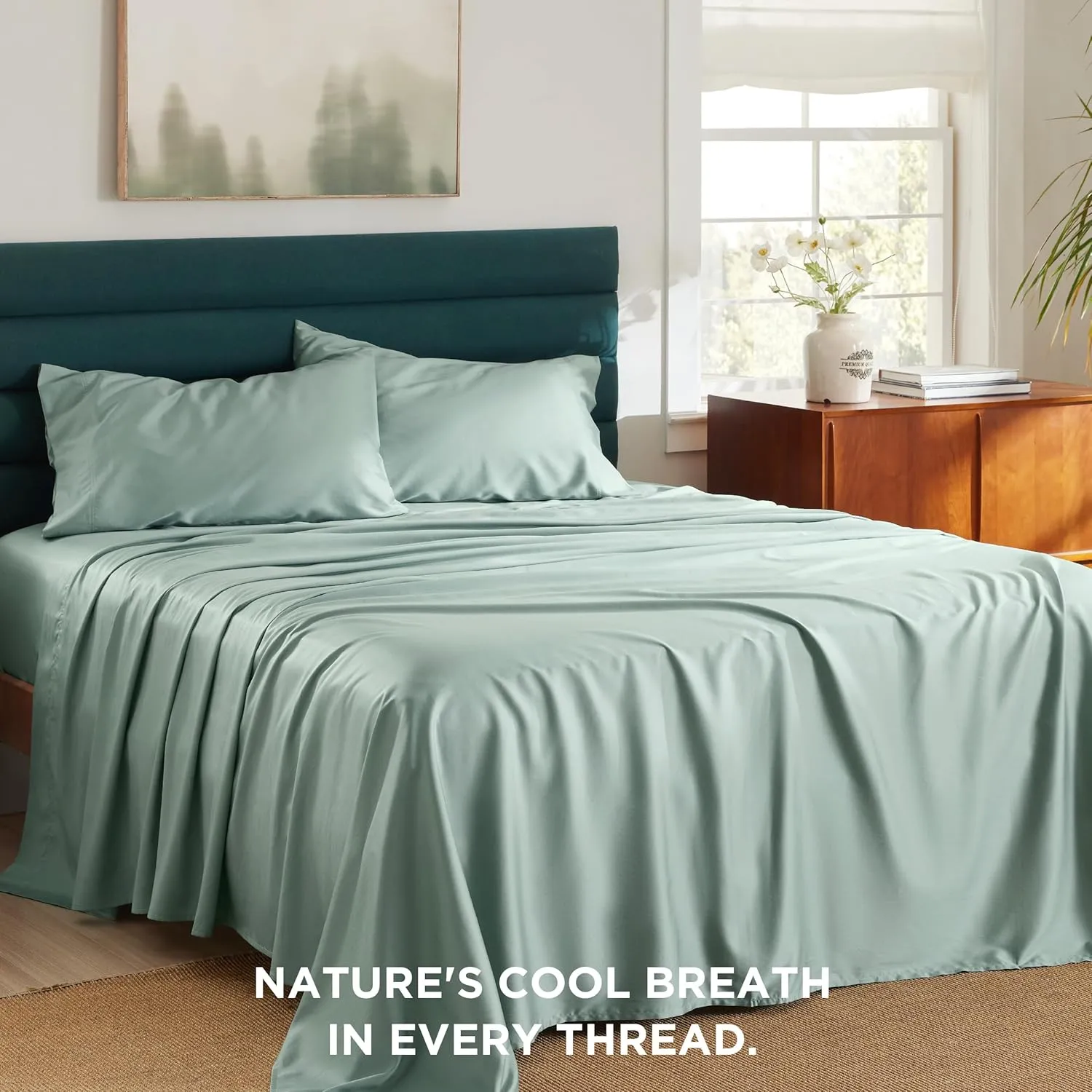 Bedsure Cooling Sheets King Size - Lyocell Cotton Sheet Set, GentleSoft™, Silky & Breathable Eucalyptus Bed Sheets with Deep Pocket, 4 Pieces, Luxury Hotel Bedding, Green