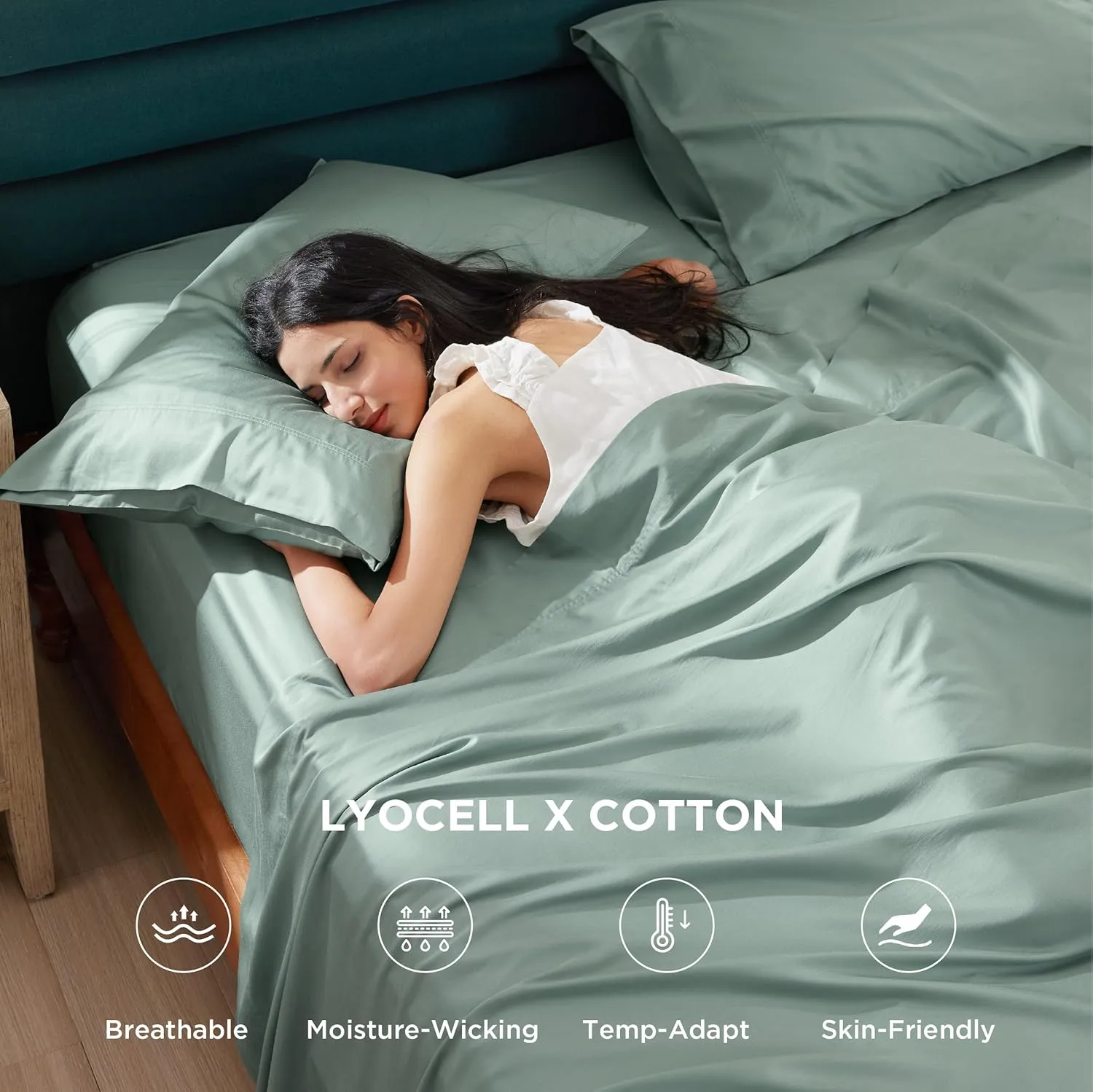 Bedsure Cooling Sheets King Size - Lyocell Cotton Sheet Set, GentleSoft™, Silky & Breathable Eucalyptus Bed Sheets with Deep Pocket, 4 Pieces, Luxury Hotel Bedding, Green