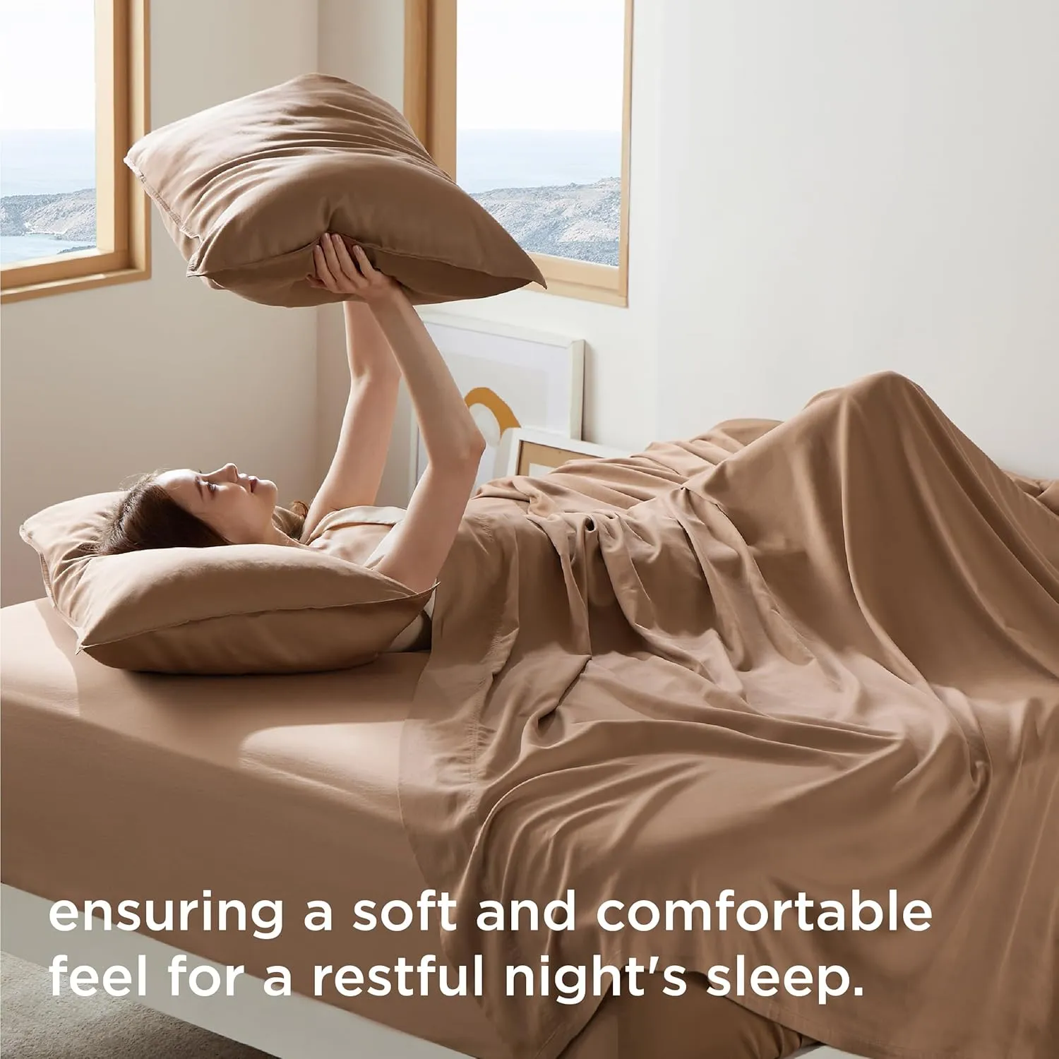 Bedsure Cooling Sheets King Size - Lyocell Cotton Sheet Set, GentleSoft™, Silky & Breathable Eucalyptus Bed Sheets with Deep Pocket, 4 Pieces, Luxury Hotel Bedding, Taupe