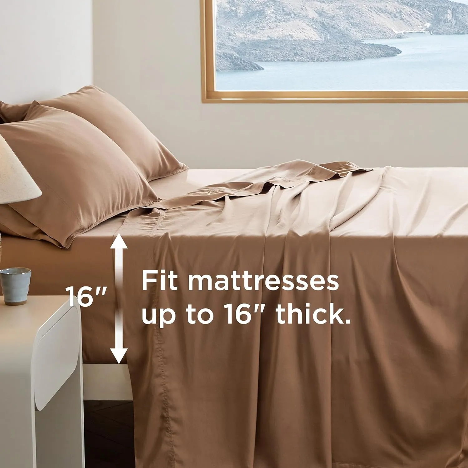 Bedsure Cooling Sheets King Size - Lyocell Cotton Sheet Set, GentleSoft™, Silky & Breathable Eucalyptus Bed Sheets with Deep Pocket, 4 Pieces, Luxury Hotel Bedding, Taupe