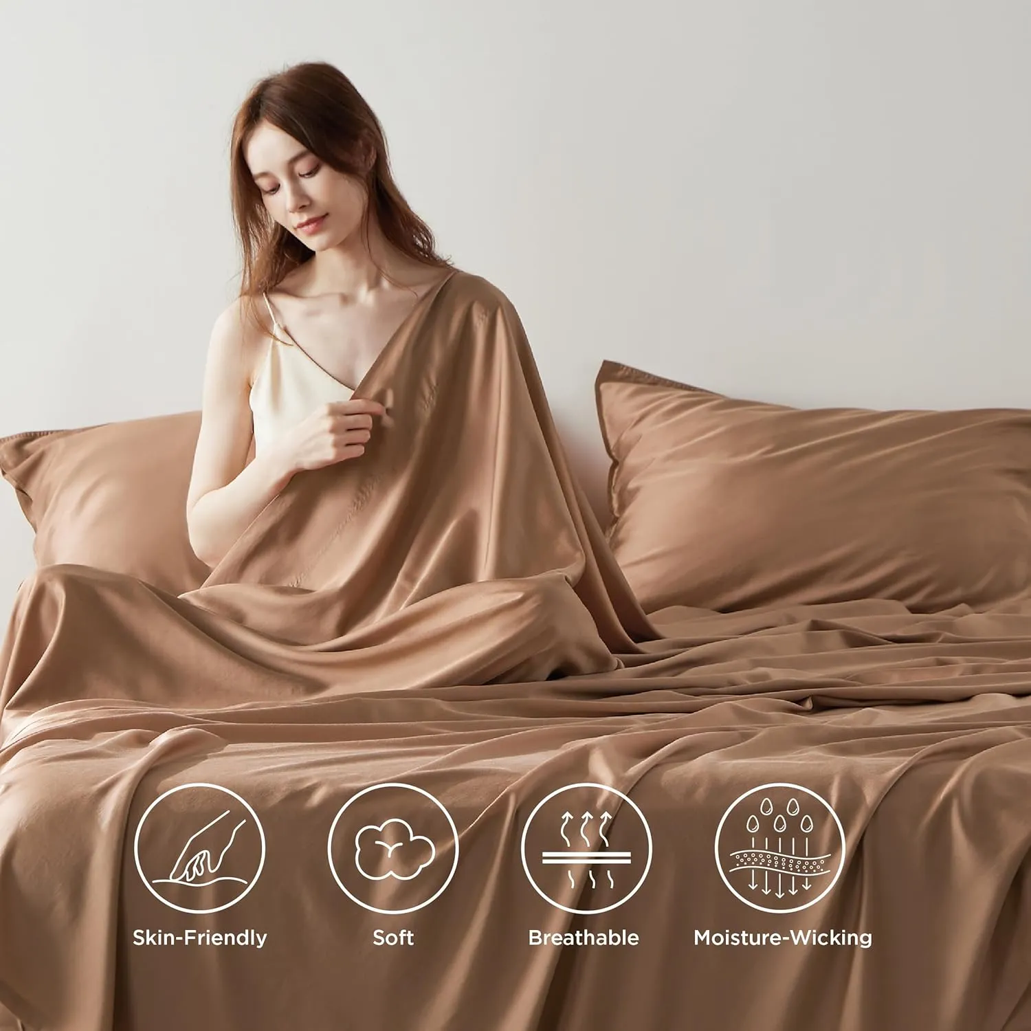 Bedsure Cooling Sheets King Size - Lyocell Cotton Sheet Set, GentleSoft™, Silky & Breathable Eucalyptus Bed Sheets with Deep Pocket, 4 Pieces, Luxury Hotel Bedding, Taupe