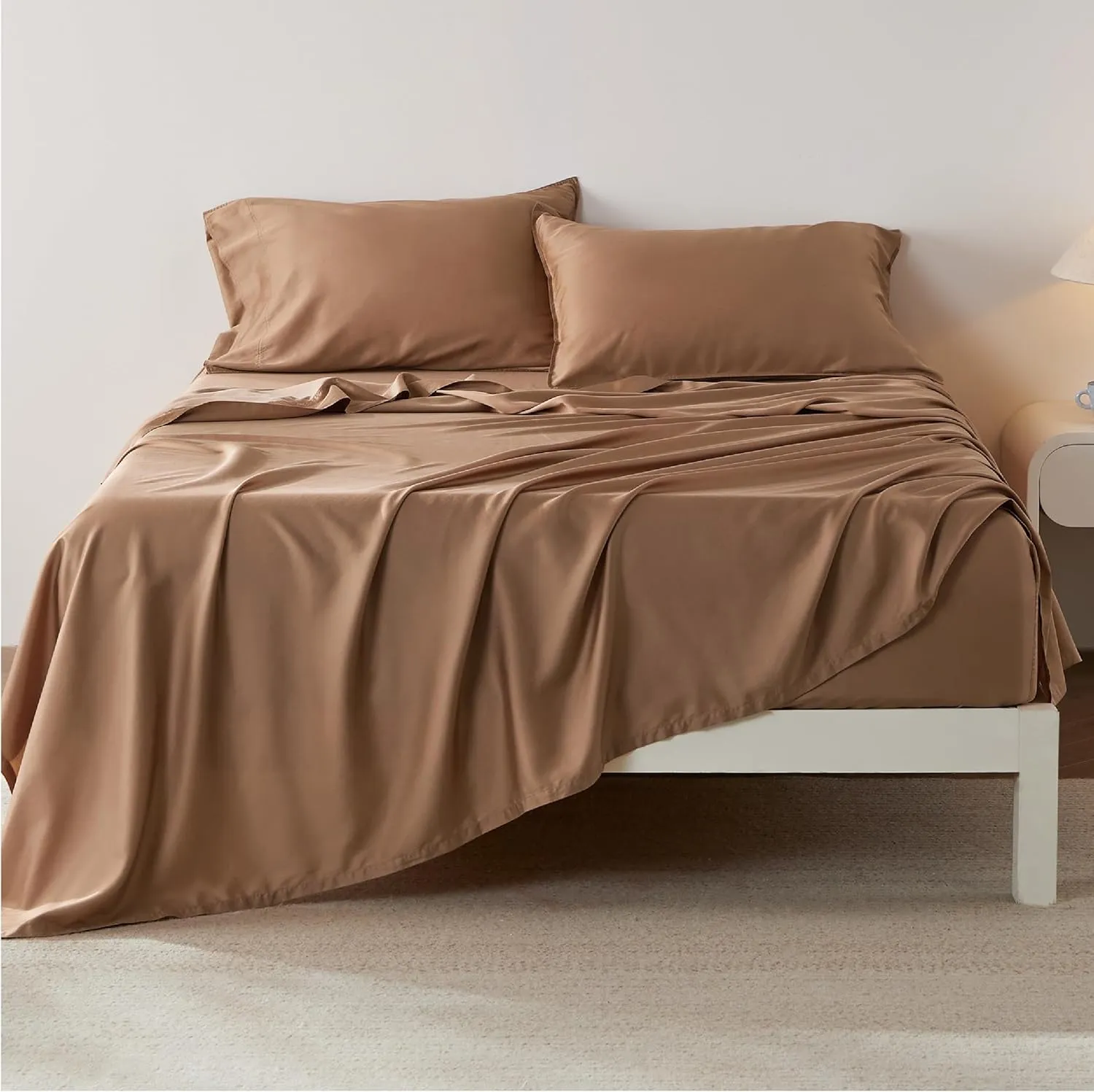 Bedsure Cooling Sheets King Size - Lyocell Cotton Sheet Set, GentleSoft™, Silky & Breathable Eucalyptus Bed Sheets with Deep Pocket, 4 Pieces, Luxury Hotel Bedding, Taupe